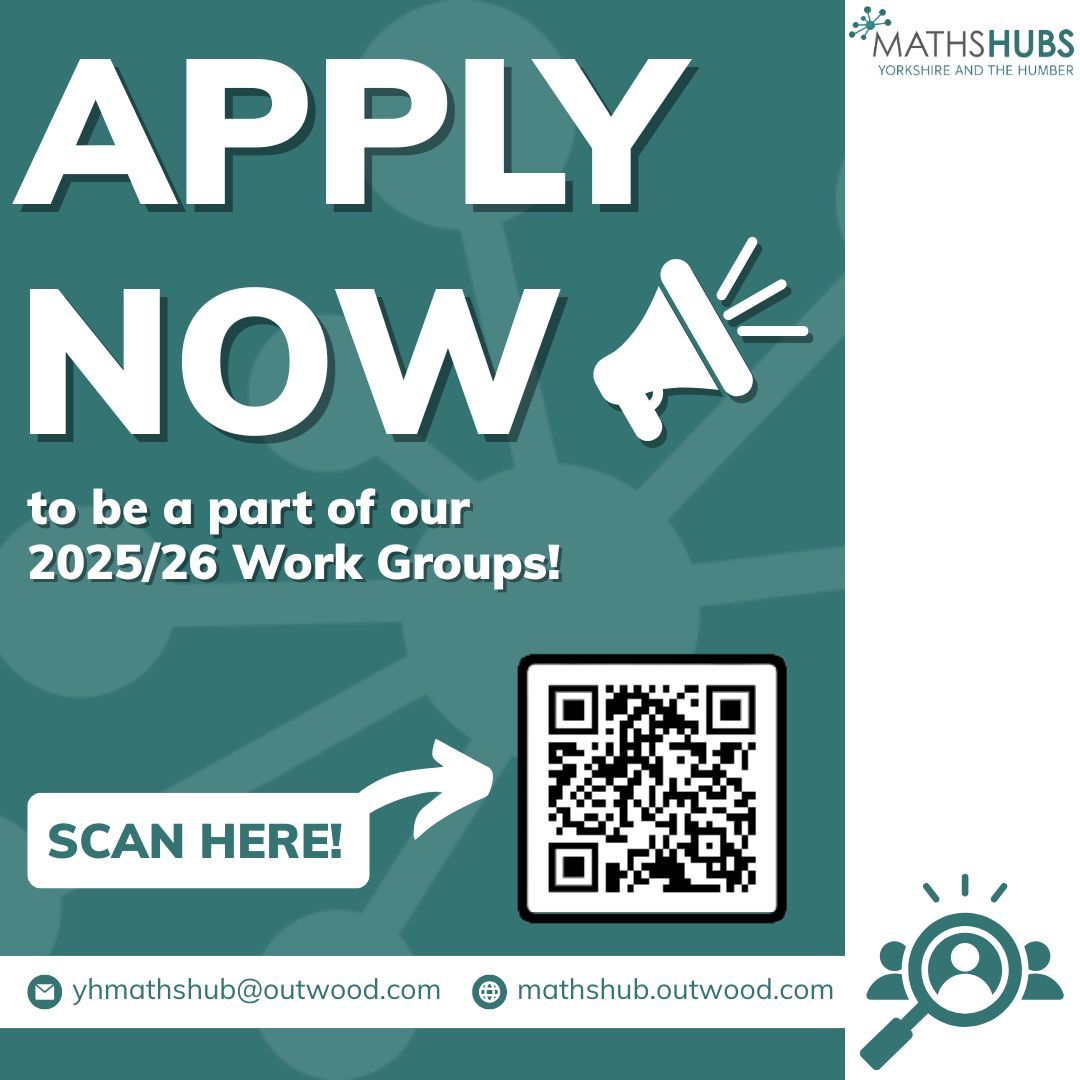 🚨You can now register your interest to join a range of our Work Groups for the 2025/26 academic year!

🌟Explore our options and find out more through the link below – we look forward to working with you!

📲mathshub.outwood.com/work-groups

#MathsCPD #MathsHubs
