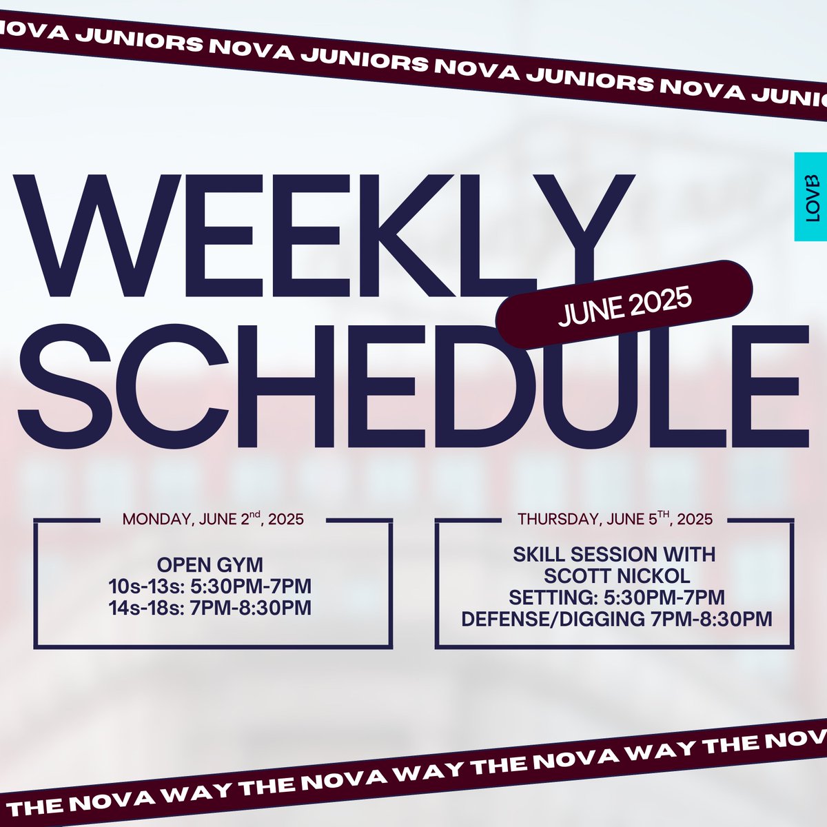 Check out this week’s schedule! Come train the NOVA way — we can’t wait to see you there!

🔗 linktr.ee/novajuniors

#theNOVAway #WTD #LOVBclub