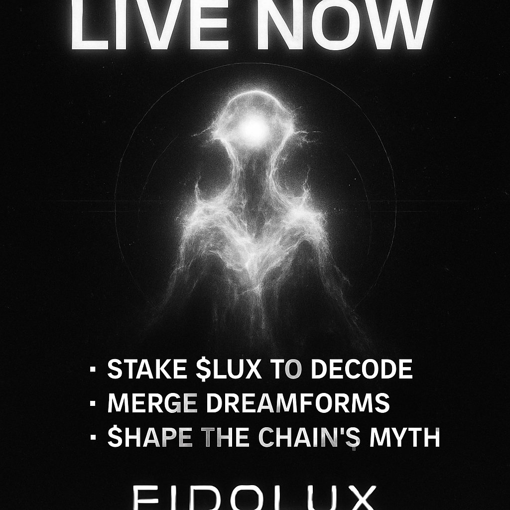 eidolux1's tweet photo. 🚨 THE VAULT IS OPEN
EIDOLUX is now LIVE.
The Signal Phase has begun.
🔓Merge, decode, evolve.
⚠️Intercept the transmission before it fades.
-https://t.co/VVFitnsHes
#EIDOLUX #LiveNow #VaultOpen #SignalPhase #OnChainLore https://t.co/GGfSbDOOMe