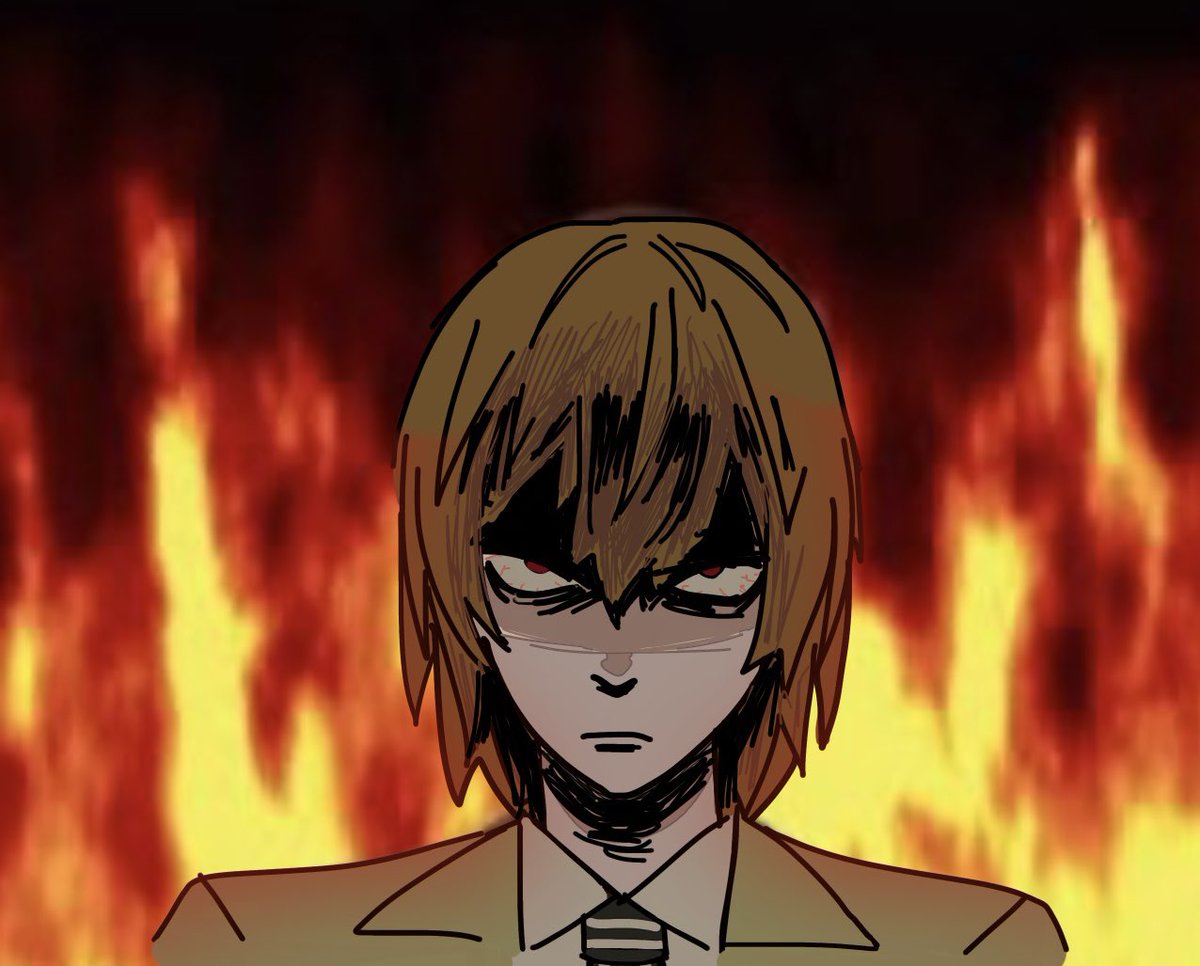latinakito's tweet photo. I didnt have enough time to finish a bday art for him so heres Goro Akechi burning in hell instead https://t.co/s6fAkj2drc