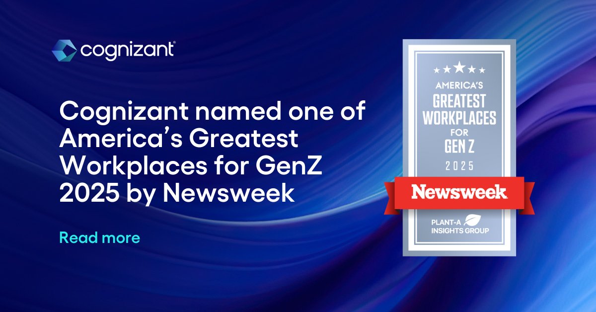 Cognizant has been named by <a href="/Newsweek/">Newsweek</a> as one of America's Greatest Workplaces for Gen Z. This recognition highlights organizations dedicated to cultivating an environment where young professionals grow, succeed and feel supported: cogniz.at/3HmTX70 cogniz.at/3HmAMub
