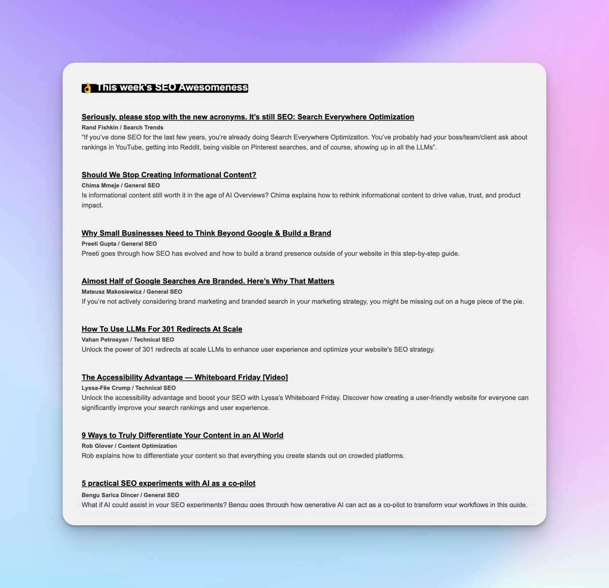 Aleyda Solis 🕊️ (@aleyda) on Twitter photo 🚨 Start the week with the top SEO & AI Search News, Resources, Jobs with #SEOFOMO 👇
* The Attention Economy: AI, Search, and the Future of Measurement with with <a href="/DuaneForrester/">duane forrester</a>
* How to Integrate AI in Chrome DevTools to Automate Website SEO Analysis by <a href="/devakatalk/">Serhii Koksharov 🇺🇦</a>
* How 🚨 Start the week with the top SEO & AI Search News, Resources, Jobs with #SEOFOMO 👇
* The Attention Economy: AI, Search, and the Future of Measurement with with <a href="/DuaneForrester/">duane forrester</a>
* How to Integrate AI in Chrome DevTools to Automate Website SEO Analysis by <a href="/devakatalk/">Serhii Koksharov 🇺🇦</a>
* How