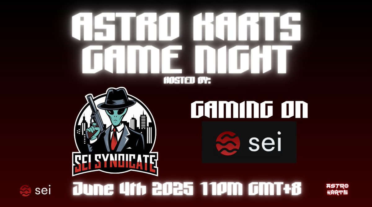 Get ready for an adrenaline-filled evening of <a href="/playAstroKarts/">Astro Karts 🛸</a> with the SEI Syndicate and <a href="/GamingOnSei/">Gaming On Sei</a> !! 

Event Details:
🗓️Date: 4th June
🕐Time: 11 PM GMT +8
🎮Game: Astro Karts

Prizes will be announced nearer the time, so mark your calendars and join us tomorrow!
