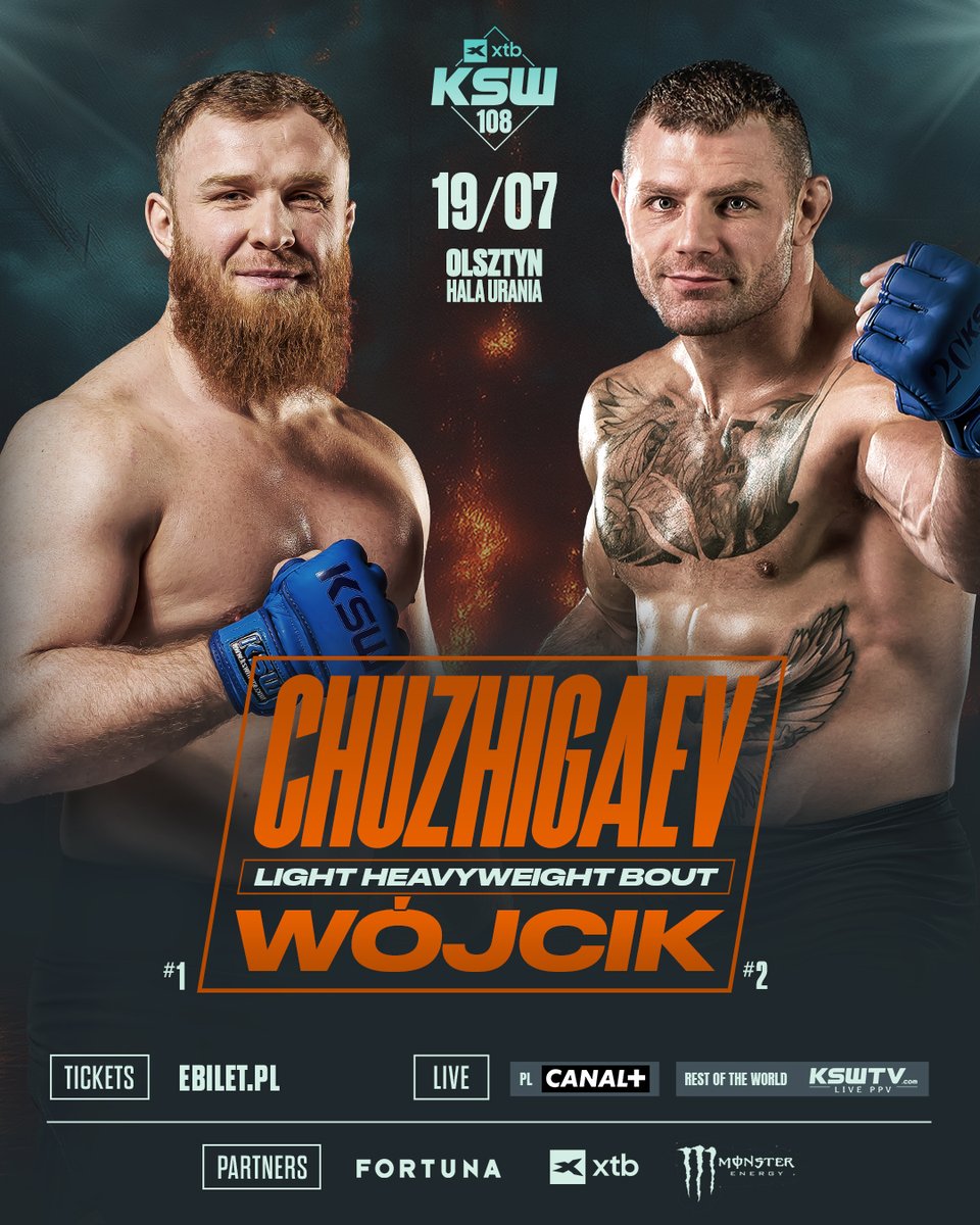 An undefeated inside KSW cage, former KSW light champion will face a perennial top contender in Olsztyn 🔥
<a href="/MillionFirst84/">Ibragim Chuzhigaev</a> 🇹🇷 vs. Marcin Wójcik 🇵🇱

XTB #KSW108 | JULY 19 | Olsztyn | <a href="/eBiletPL/">eBilet</a>
