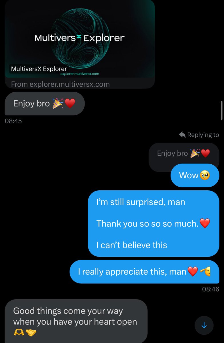 They say “Keep building, people are watching”

I used to doubt that until last Saturday.

Someone tipped me some $EGLD, said he loved the great job I was doing on MvX.

Still blows my mind till this day.
I’m grateful beyond words.

God bless him fr❤️

<a href="/GiveRep/">GiveRep</a> <a href="/ATTNtoken/">ATTN 👁️</a> 
gMvX💚