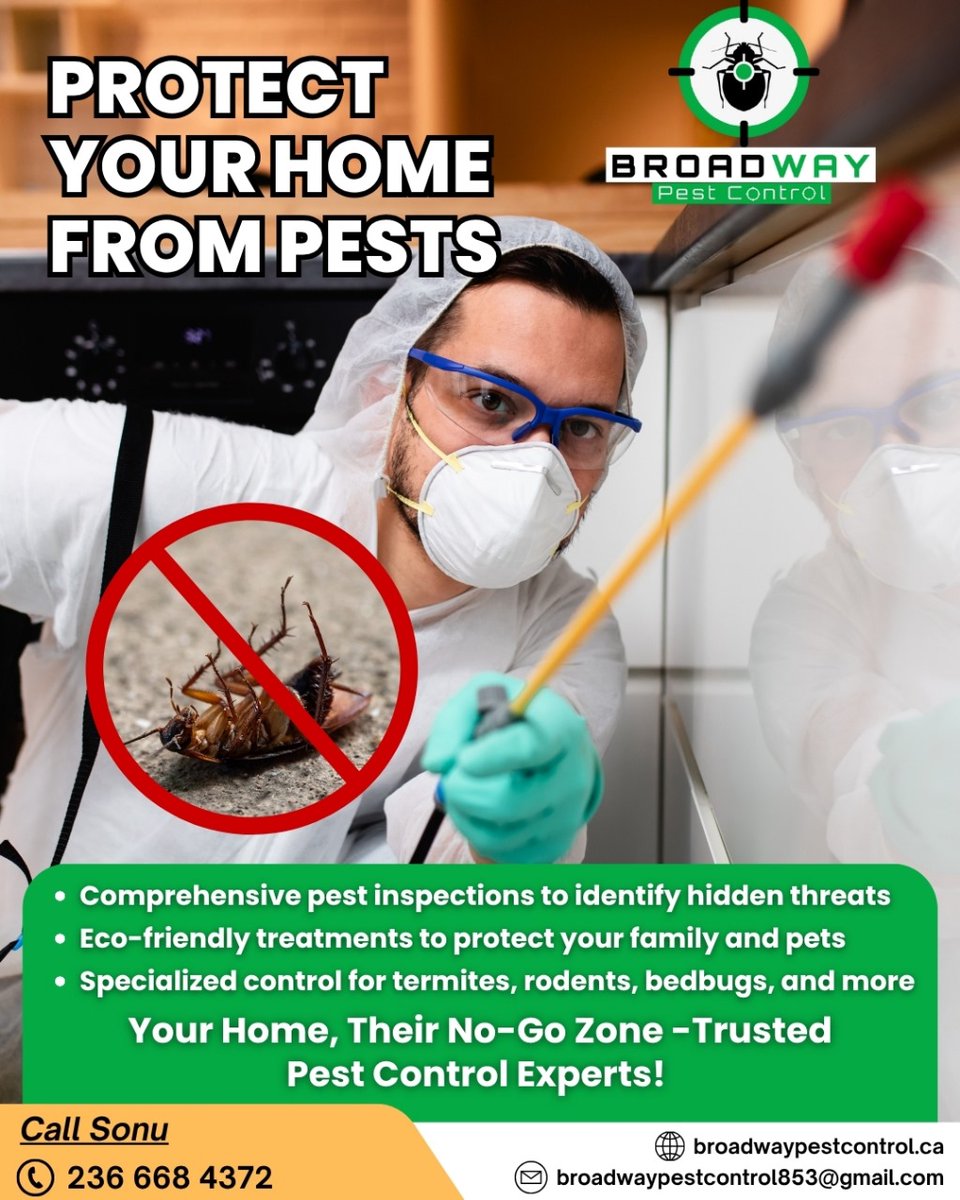 BroadPest93579's tweet image. Say goodbye to pests — for good! 🪳🐜🕷️
Whether it’s termites, ants, spiders, or rodents, Broadway Pest Control has safe, effective solutions to protect your home or business.

🌐broadwaypestcontrol.ca
☎+1 236-668-4372

#PestControlOntario #BroadwayPestControl #NoMorePests