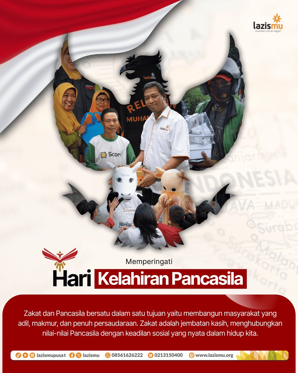 Selamat Hari Kelahiran Pancasila!

Zakat dan Pancasila, dua pilar kokoh yang bersatu padu dalam semangat membangun masyarakat yang adil, makmur, dan penuh persaudaraan.

Mari wujudkan keadilan sosial Pancasila dalam setiap langkah, bersama Lazismu!

#HariKelahiranPancasila
