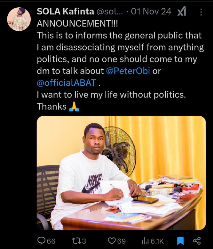 Sen Nenadi News (@sennenadparody) on Twitter photo Dear <a href="/solakafinta/">SOLA Kafinta</a>
How much gig do you need to support a candidate?
I can see you're reaching out to top politicians for gig.
I suggest you go join APC with your full chest. Their pay is good.
Regards Dear <a href="/solakafinta/">SOLA Kafinta</a>
How much gig do you need to support a candidate?
I can see you're reaching out to top politicians for gig.
I suggest you go join APC with your full chest. Their pay is good.
Regards