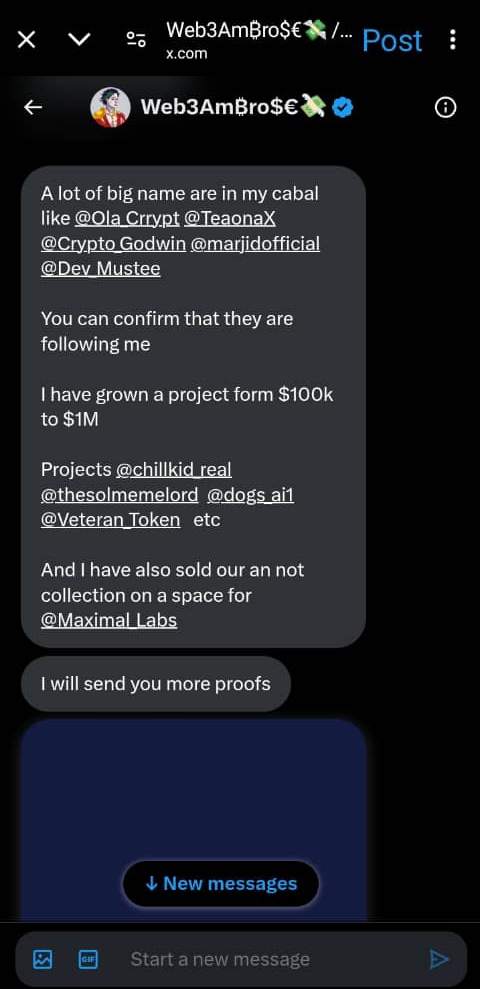 Same mfer that wants to teach Newbies how to bag job in 2 days Crying in Projects DM using some other person names to approach Devs

This and that are in my Cabal, you can confirm they're following me

We should be careful of those we follow in this space for our reputation sakes