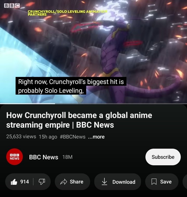 "with 17 million premium subscribers from 200 countries" 
"Right now, Crunchyroll biggest hit is probably solo leveling " - BBC news