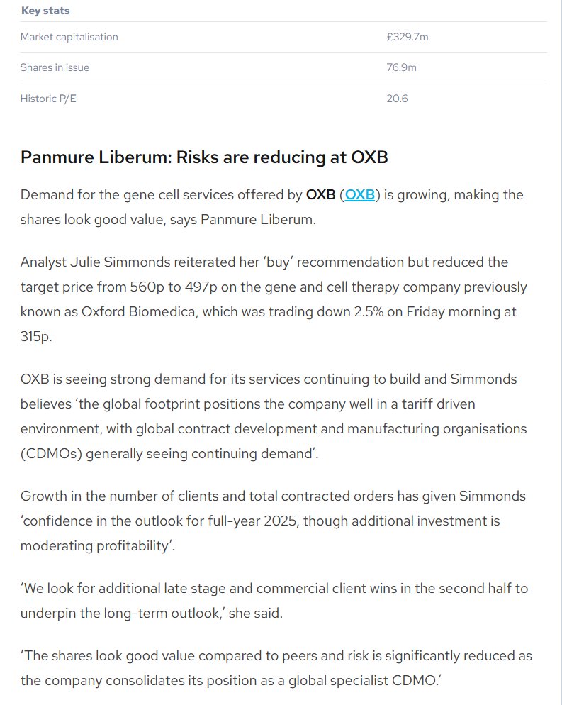 entrustTMF's tweet image. #OXB Panmure Liberum: Risks are reducing at OXB