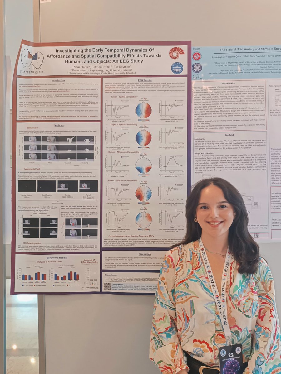 SCANLabKU's tweet image. 🗣 Last week, we had the opportunity to present our research at two different conferences!
🧠We presented our poster at the 23rd National Neuroscience Congress in İzmir on May 30th, and at the 11th International Symposium on Brain and Cognitive Science in Istanbul, on June 1st!