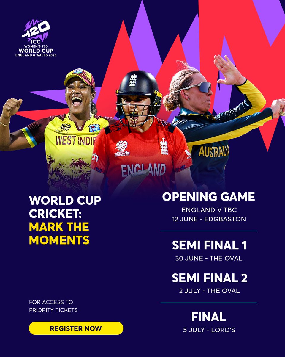 The countdown to June 2026 is now on! 🙌 🏏

<a href="/T20WorldCup/">T20 World Cup</a> 2026 fixture details dropping! 👇

Register your ticket interest now! ms.spr.ly/wwc26 📝