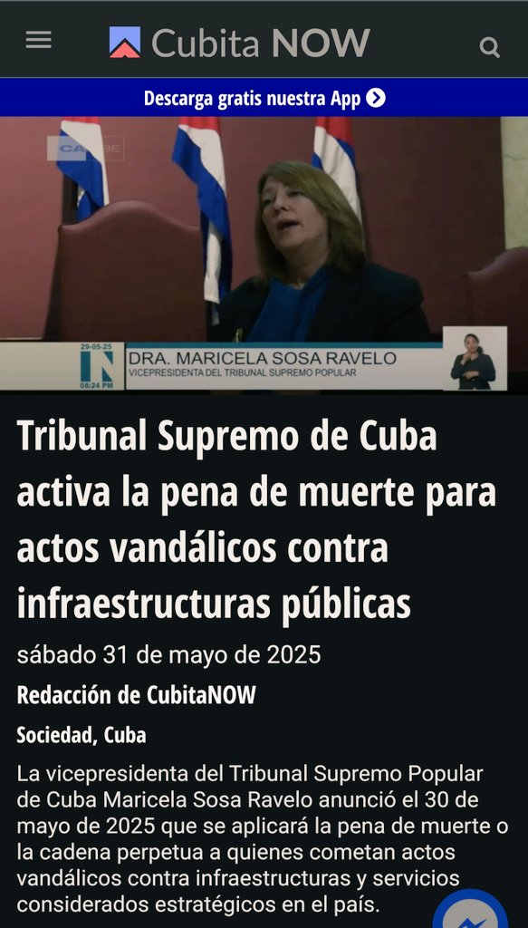 LuisEst17468144's tweet photo. 🇨🇺 𝙐́𝙇𝙏𝙄𝙈𝘼 𝙃𝙊𝙍𝘼 🇨🇺🔴
La dictadura en Cuba activa la pena de muerte para supuestos “actos vandálicos” contra infraestructuras públicas.
💀 Quieren fusilar opositores legalmente. ¡Esto es terrorismo de Estado!
📣 ¡𝗖𝗢𝗠𝗣𝗔𝗥𝗧𝗘! Que el mundo vea lo que pasa en Cuba.
🇨🇺 Si apoyas a los cubanos, no guardes silencio.
🇺🇾 Estas aberraciones son las que apoyan desde el @Frente_Amplio del @PITCNT1 cada vez que gritan desesperadas viva la dictadura en Cuba.
📢 Exigimos intervención humanitaria YA.