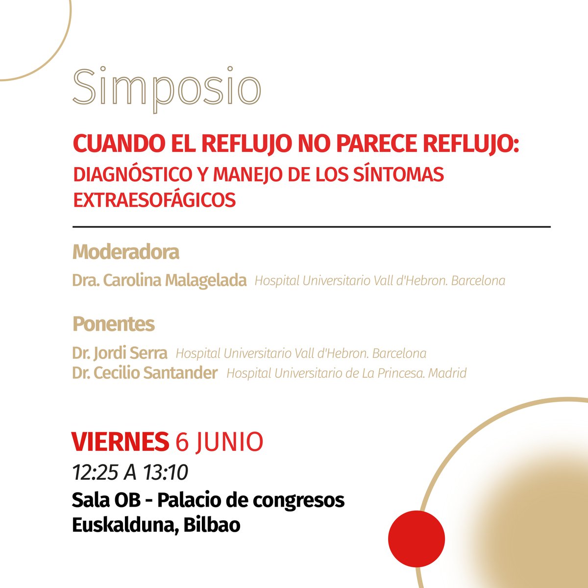 ¿Y si el reflujo no se presenta como esperamos? 

Este viernes 6 de junio participamos en el #SEPD2025 con un simposio sobre síntomas extraesofágicos del reflujo.

12:25 h - 13:10 h 
Moderadora: Dra. Malagelada
Ponentes: Dr. Serra | Dr. Santander

#SaludDigestiva