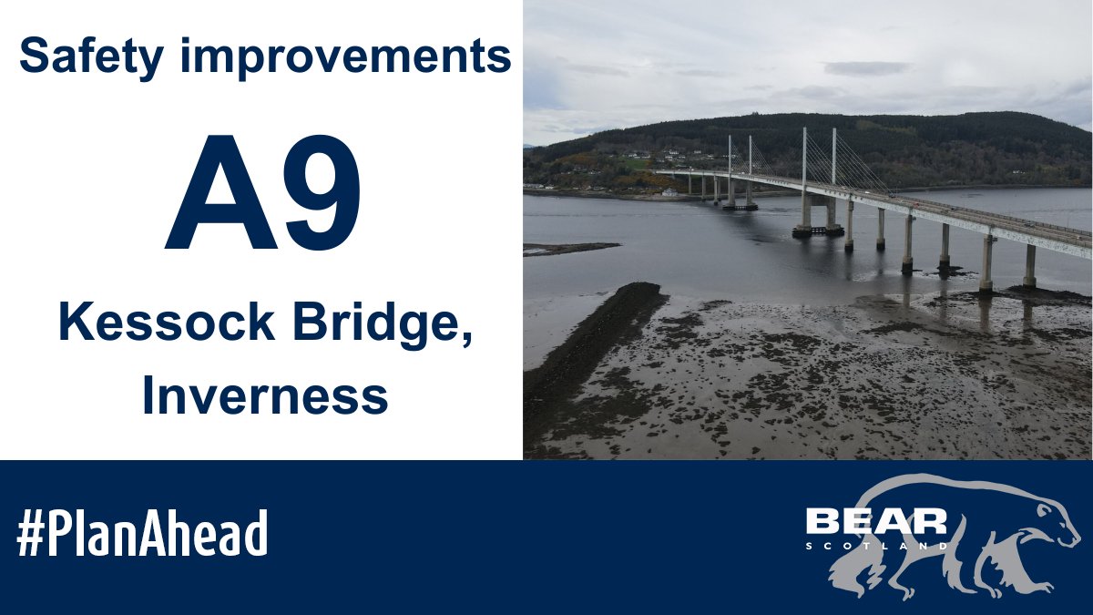 Safety improvements on the #A9 Kessock Bridge are ongoing.

➡️ Diversion to open footpath/cycleway in place for pedestrians and cyclists.
🚧Next lane closure is on the southbound carriageway on Tuesday 3 June, 7pm - 6am on Wednesday 4 June.

Full details: bit.ly/4gIbO55