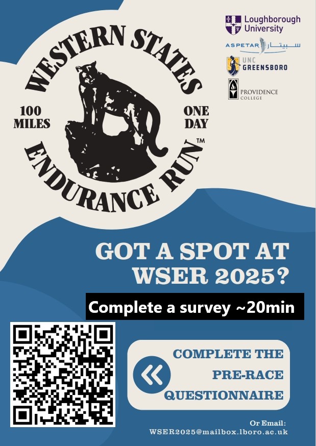WSER runners! 🏃‍♂️🔥
Please fill out this 20-min anonymous survey on your training, nutrition &amp; heat prep. No in-race testing involved!
🔗loughboroughssehs.eu.qualtrics.com/jfe/form/SV_cV…
Please share! 🙌 #WSER #ultrarunning