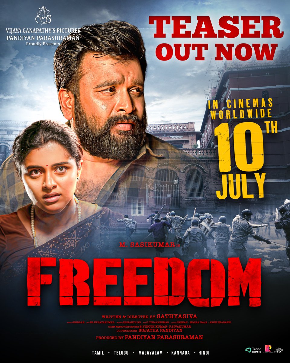 Sathyasiva (@sathyasivadir) on Twitter photo Teaser of <a href="/SasikumarDir/">M.Sasikumar</a>โs #Freedom is here, Witness the Hard Hitting Action saga in theatres from July 10th !!
Tamil ๐ youtu.be/NlyhXwxoO6o?siโฆ
Telugu ๐ youtu.be/hxjZ0k8zZIM?siโฆ
#FreedomFromJuly10
Directed by <a href="/Sathyasivadir/">Sathyasiva</a>
Produced by <a href="/vijayganapathys/">Vijaya Ganapathy's Pictures</a> <a href="/PandiyanParasu/">Pandiyan Parasuraman</a> Teaser of <a href="/SasikumarDir/">M.Sasikumar</a>โs #Freedom is here, Witness the Hard Hitting Action saga in theatres from July 10th !!
Tamil ๐ youtu.be/NlyhXwxoO6o?siโฆ
Telugu ๐ youtu.be/hxjZ0k8zZIM?siโฆ
#FreedomFromJuly10
Directed by <a href="/Sathyasivadir/">Sathyasiva</a>
Produced by <a href="/vijayganapathys/">Vijaya Ganapathy's Pictures</a> <a href="/PandiyanParasu/">Pandiyan Parasuraman</a>