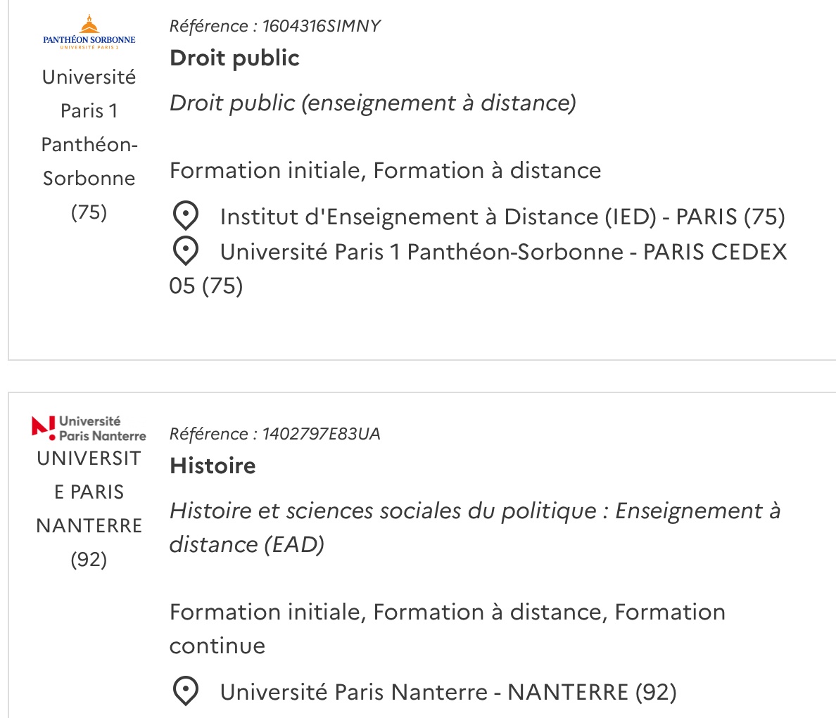 Si quelqu’un a des infos sur les masters à distance en :
- Histoire à Nanterre (parcours histoire et sciences sociales du politique)
- Droit public à Paris 1

→ venez pm svp <33

Besoin de conseils sur lequel choisir sur #MonMaster en parallèle de mes études !