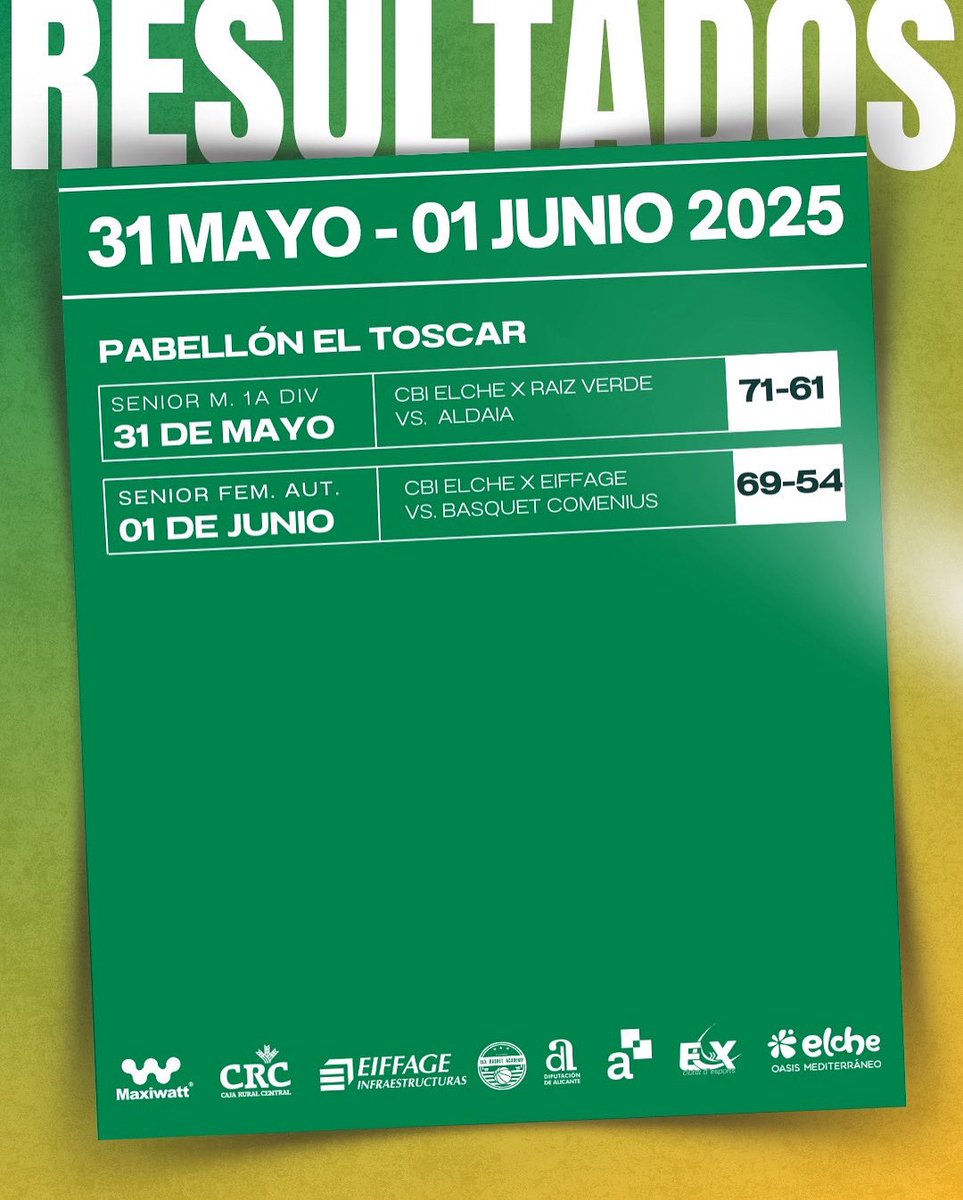 📝 RESULTADOS DE NUESTRA CANTERA | 31 DE MAYO - 01 DE JUNIO
Así fue el fin de semana para nuestros equipos 🏀

#CBIElche #Baloncesto #Deporte #CanteraCBIElche #ÚneteAlJuego🟢 #SUMAconeldeporte