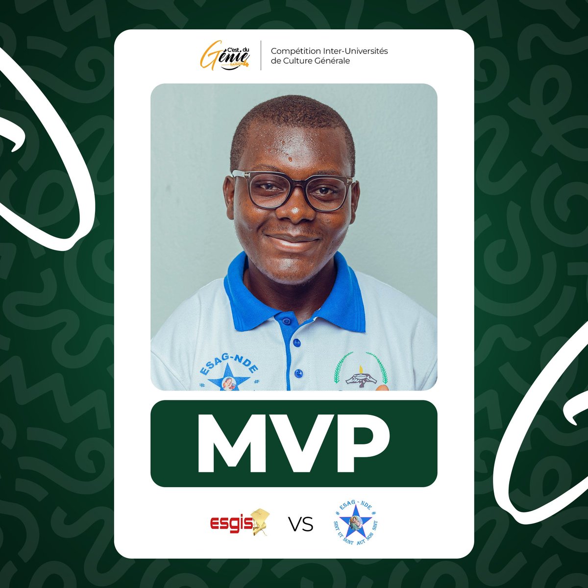 Nouvelle édition mais les MVP ne changent pas tant que ça😄

Félicitations 🎉 à Feyçal SEIDOU  Officier de l'ESSEG Statistiques et Emmanuel HIEN Capitaine de l'ESAG NDE, les deux MVP de la première journée de cette quatrième édition.

#CDuGenie #CultureGenerale #PourLeTogo