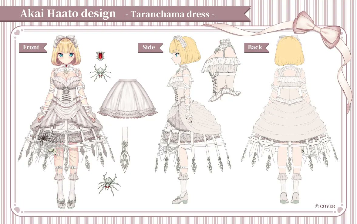 ✨🕷タランちゃまドレス🕷✨

三面図ができました～～～！🙌
新髪型Verです!!
清楚になっちゃった♪

ファンアートいっぱい待ってます💕
#はあとArt