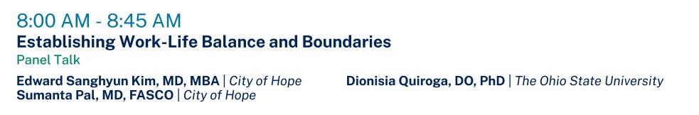 ASCO TECAG (@ascotecag) on Twitter photo 🎖️<a href="/ASCOTECAG/">ASCO TECAG</a> lounge starts with
"Establishing Work-Life Balance and Boundaries" session with <a href="/NazliDizman/">Nazli Dizman</a> <a href="/montypal/">Sumanta K. Pal, MD, FASCO</a> <a href="/DrEdKim/">Edward S. Kim, MD, MBA, FACP, FASCO</a> & <a href="/quirogad/">Dionisia Quiroga, DO, PhD</a>
⏰6/2 8:00 AM - 8:45 AM📷<a href="/ASCO/">ASCO</a> #ASCO25 #MedEd <a href="/OncMedEdCoP/">ASCO OncMedEdCoP</a> <a href="/IMG_Oncologists/">IMG Oncologists</a> 🎖️<a href="/ASCOTECAG/">ASCO TECAG</a> lounge starts with
"Establishing Work-Life Balance and Boundaries" session with <a href="/NazliDizman/">Nazli Dizman</a> <a href="/montypal/">Sumanta K. Pal, MD, FASCO</a> <a href="/DrEdKim/">Edward S. Kim, MD, MBA, FACP, FASCO</a> & <a href="/quirogad/">Dionisia Quiroga, DO, PhD</a>
⏰6/2 8:00 AM - 8:45 AM📷<a href="/ASCO/">ASCO</a> #ASCO25 #MedEd <a href="/OncMedEdCoP/">ASCO OncMedEdCoP</a> <a href="/IMG_Oncologists/">IMG Oncologists</a>
