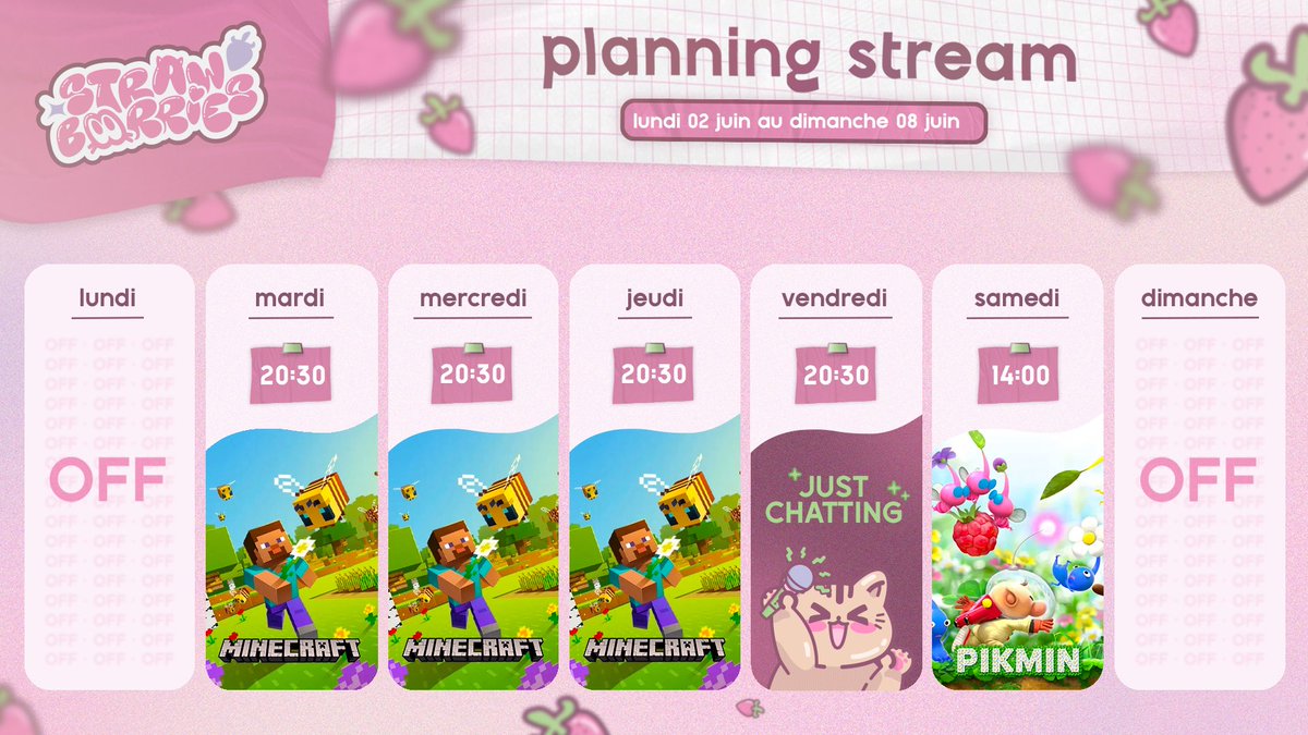 HelloCaro_'s tweet photo. le planning stream de cette semaine ehehe !!

y'aura que vendredi en nocturne confirmée et peut-être jeudi, à voir !! 😋 https://t.co/daG4fBK0h6