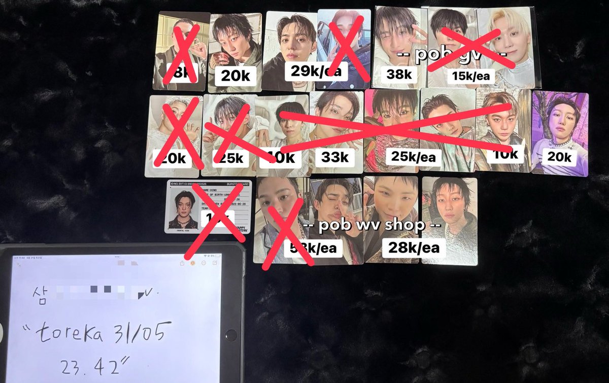 #wts seventeen svt burstday pc
—the8 new escape, new burstday 20k/ea pob wv shop 28k
—scoups new escape 29k, pob wv shop 53k
—woozi pob wv shop 28k
—dk pob gv 38k
⭕️ bersih kr, tax 5k/pc
📍go dom jatim, ina