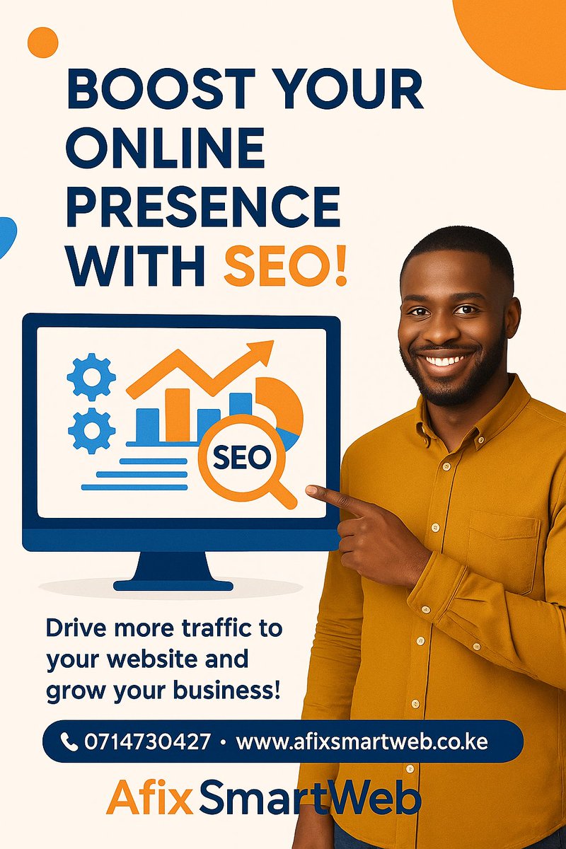 afixsmartweb's tweet image. Struggling to get noticed online? Afix Smart Web delivers expert SEO that drives real traffic, boosts Google rankings, and grows your business organically. From keyword research to content optimization, we’ve got you covered. 📞 0714730427 🌐 afixsmartweb.co.ke