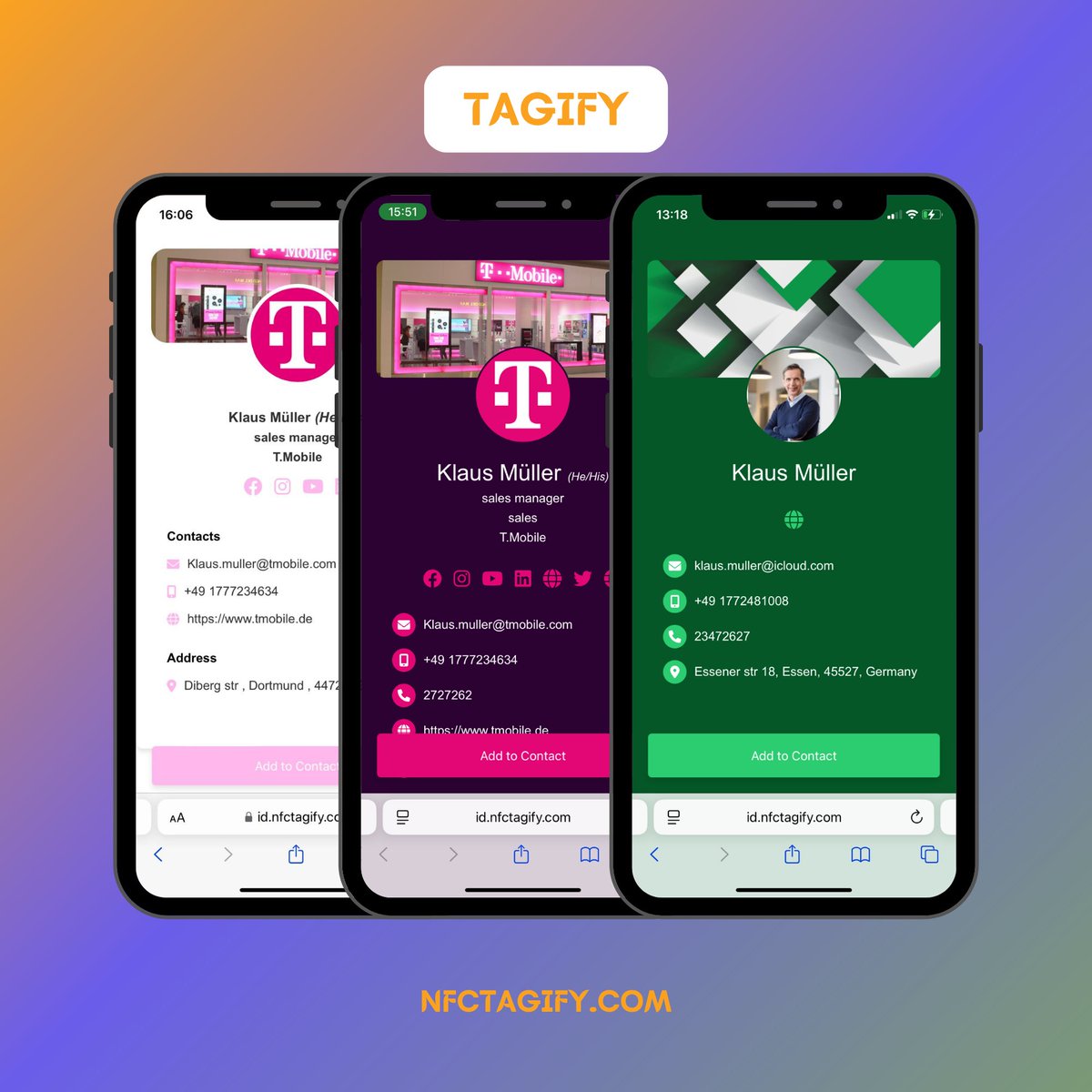 NFCTagify's tweet image. With Tagify, you decide: tap to show your profile, send a link, or save contact instantly.

🔗 Read more: nfctagify.com/blogs/news/des…

#Tagify #SmartProfile