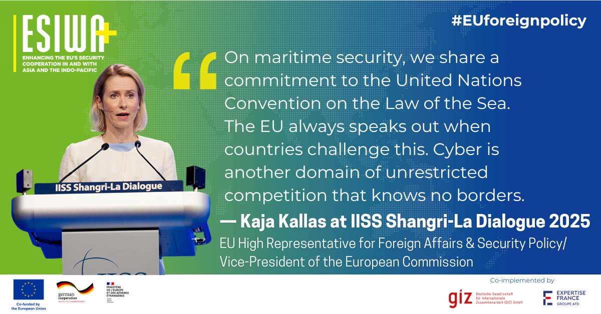 ESIWA_EU's tweet image. Top takeaways from HRVP @kajakallas' address at @IISS_org #SLD25
โ
Europe & Asia share many security challenges. Europe has a long-term, strategic commitment to this region.
โ
Rules-based global order is the only guarantee for safety & self-determination.
#EUforeignpolicy
