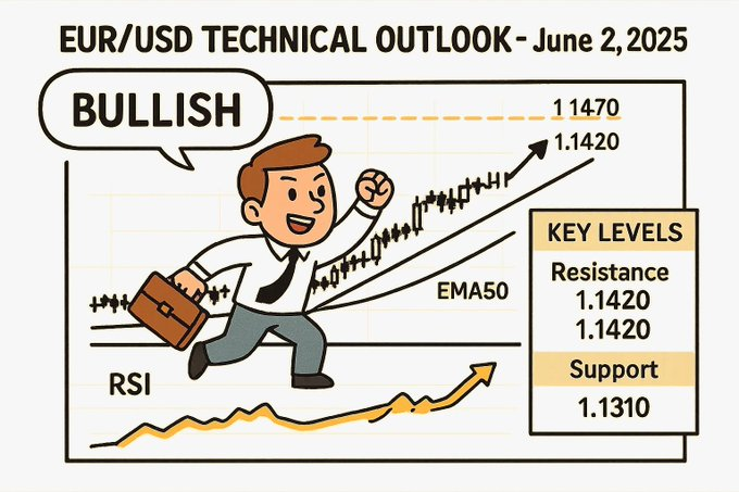 The tweet is designed to be engaging and informative, stating: Today's EURUSD is at 1.1432! Stay on top of the markets! #EURUSD #forex #PMTInnovation Join the chat: chat.whatsapp.com/HRNZOyWLqFAAuv….