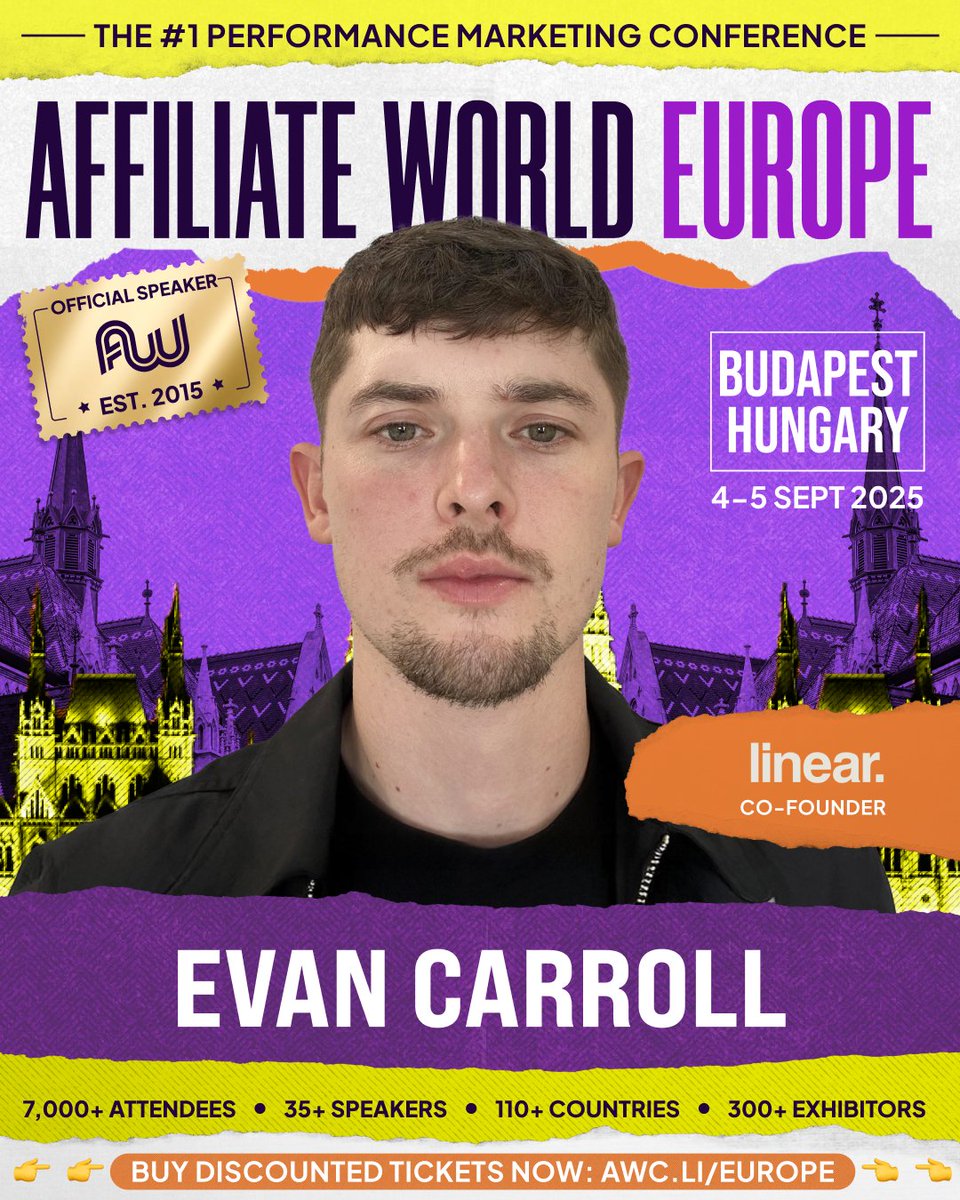 From Mood to MAËLYS, Evan Carroll has helped scale some of the biggest names in ecom. 🚀

As Co-Founder of Linear, he blends high-converting creatives with data-led media buying to fuel massive DTC growth. Want to unlock the formula? He’s sharing it all on stage at Affiliate