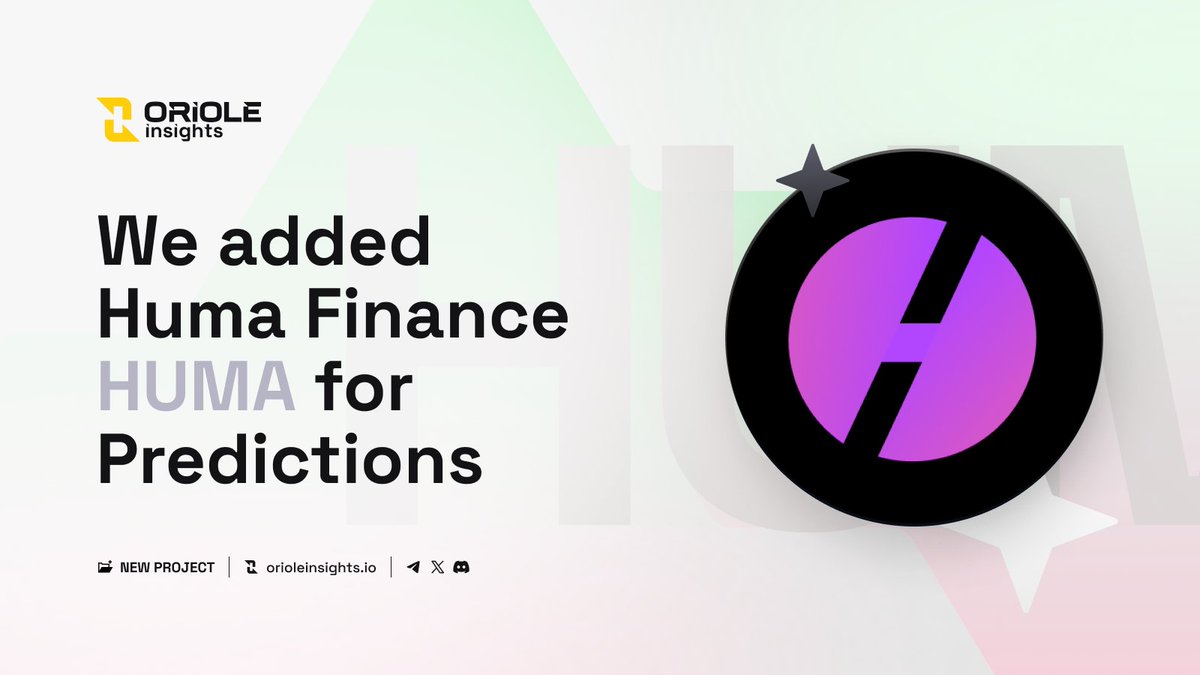 Oriole Insights (@orioleinsights) on Twitter photo 🟡 @Humafinance $HUMA has been listed on <a href="/OrioleInsights/">Oriole Insights</a> for price movement predictions!
Share your insights on the $HUMA price movement. Will the price go up or down?
👉 app.orioleinsights.io/projects/huma-…
📜 About #Huma Finance
Huma is a decentralized payment financing network built on 🟡 @Humafinance $HUMA has been listed on <a href="/OrioleInsights/">Oriole Insights</a> for price movement predictions!
Share your insights on the $HUMA price movement. Will the price go up or down?
👉 app.orioleinsights.io/projects/huma-…
📜 About #Huma Finance
Huma is a decentralized payment financing network built on