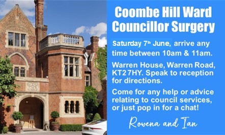 Coombe Hill Ward Councillor Surgery this Saturday.
#KingstonUponThames #KingstonVale