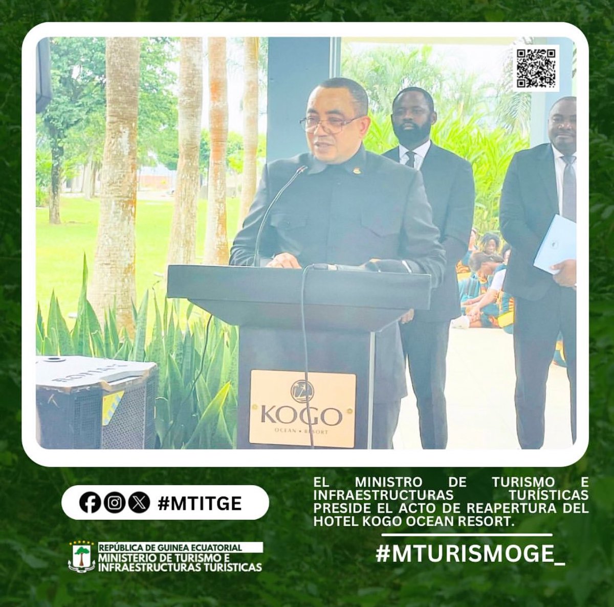 MTurismoGE_'s tweet photo. EL MINISTRO DE TURISMO E INFRAESTRUCTURAS TURÍSTICAS PRESIDE EL ACTO DE REAPERTURA DEL HOTEL KOGO OCEAN RESORT.
https://t.co/TnvZp1g1jY
#mtit #mtutismo #mturismoge_ #kogo #hotelresorts #hotelresortskogo #litoral #guineaecuatorial❤️🇬🇶 #guineaecuatorial https://t.co/NNh7OK5Dza