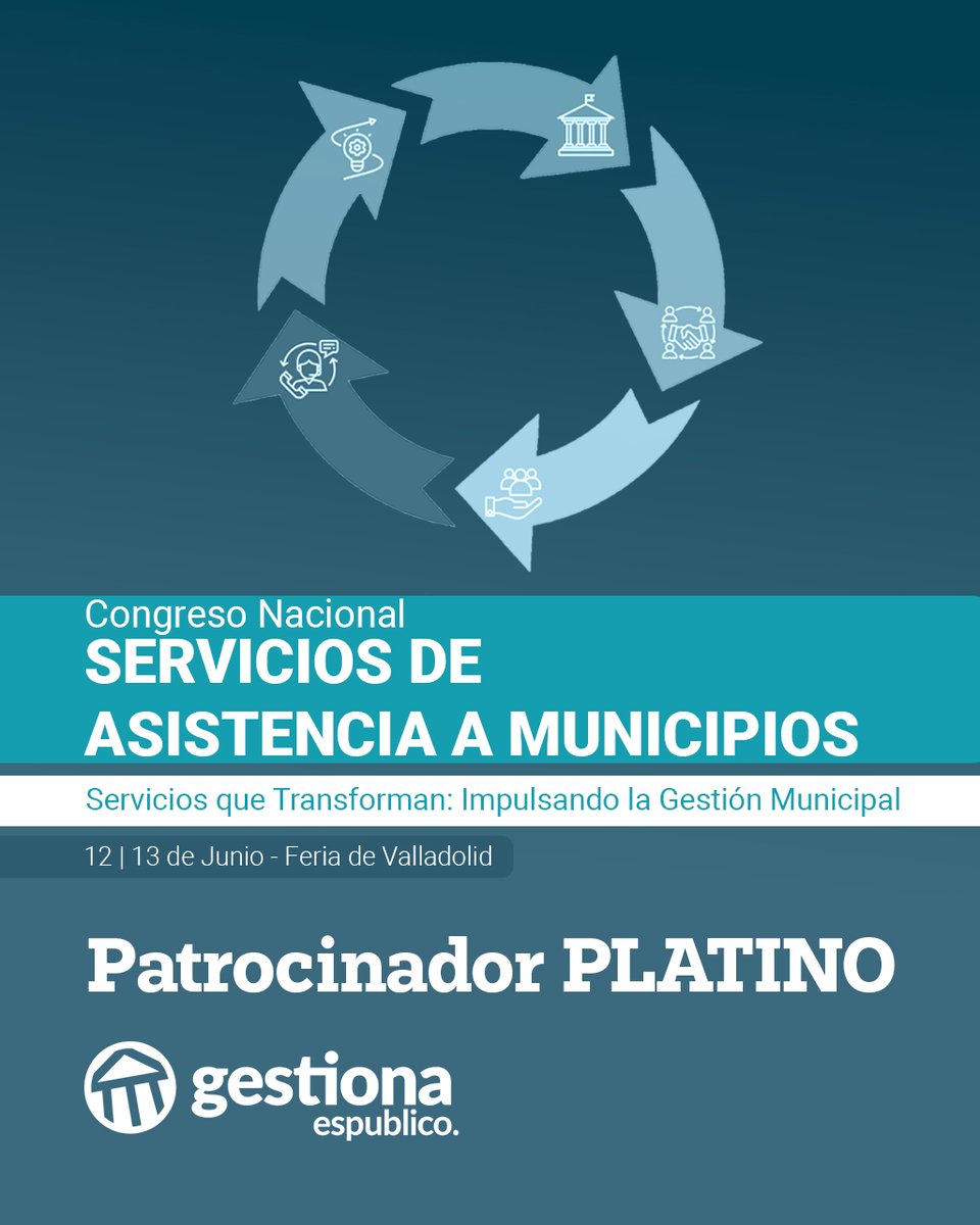 esgestiona's tweet photo. 🏛️💡 Apoyando la innovación en la administración local desde el #SAMValladolid2025.
📅 12 y 13 de junio | Feria de Valladolid.
#Gestiona será Patrocinador Platino del Congreso Nacional de Servicios de Asistencia a Municipios.
👥 ¡Te esperamos en nuestro stand! https://t.co/LiaVDMePvM