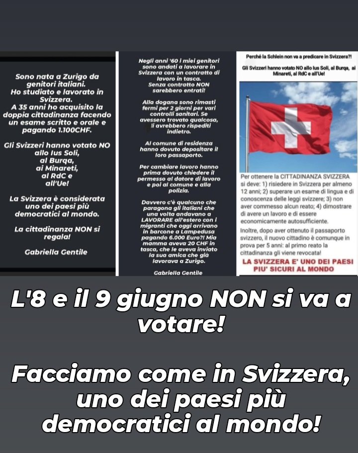 Gabriella_Genti's tweet photo. @fratotolo2 Facciamo come la Svizzera, uno dei paesi più democratici al mondo! 
A proposito, la cosiddetta "svizzera" @ellyesse non ha niente da dire come funziona la cittadinanza in Svizzera? Che ipocrita come tutta la sinistra!
⬇️ https://t.co/ApN9lhbJji