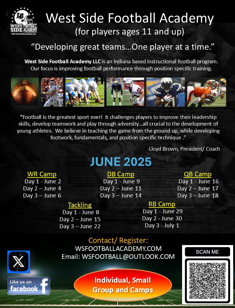 Offseason training for every position!

Register - wsfootballacademy.com

(Almost every position lol)