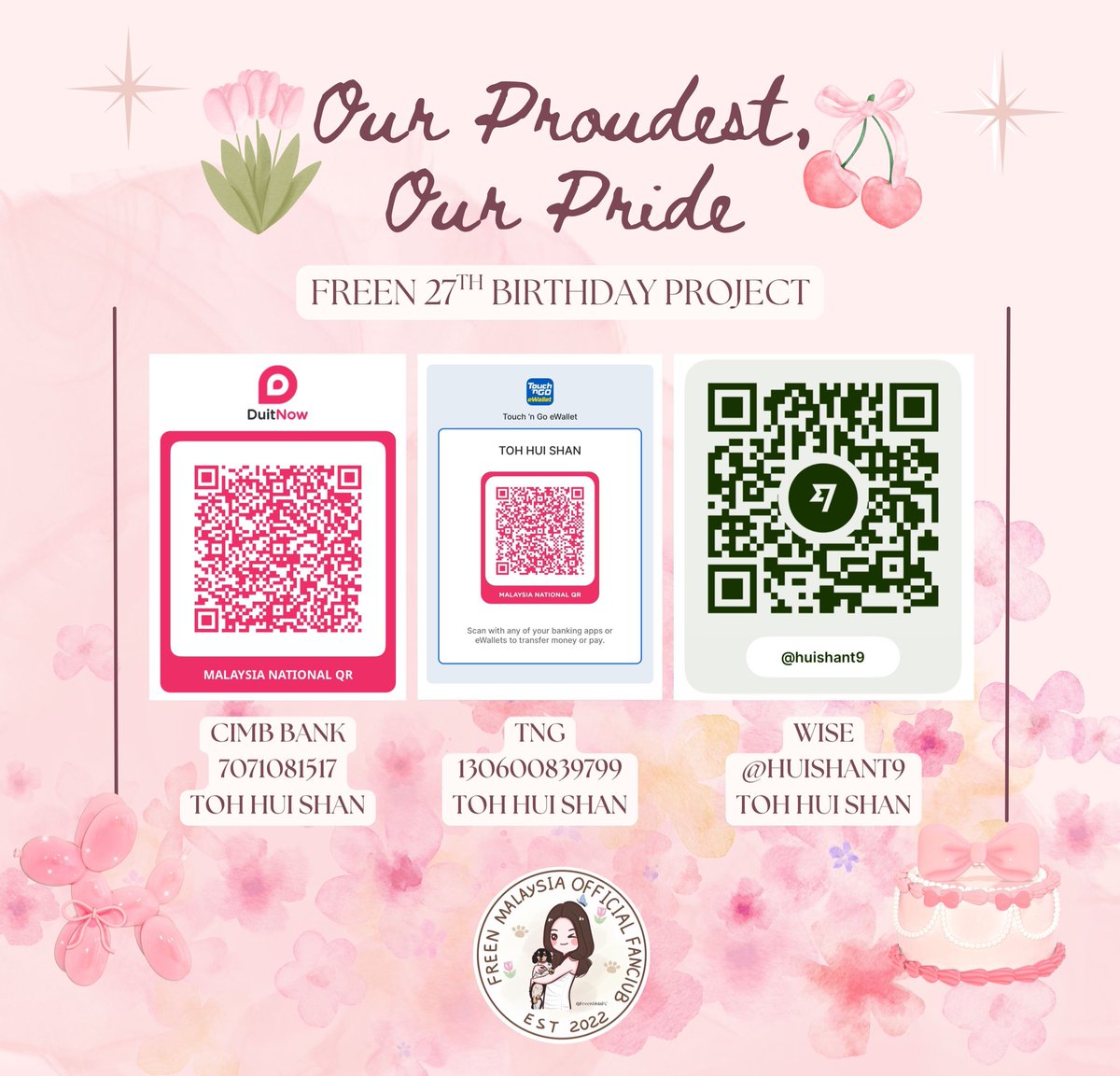 💕𝐎𝐮𝐫 𝐏𝐫𝐨𝐮𝐝𝐞𝐬𝐭, 𝐎𝐮𝐫 𝐏𝐫𝐢𝐝𝐞✨
— 𝐅𝐫𝐞𝐞𝐧 𝐒𝐚𝐫𝐨𝐜𝐡𝐚🌷

🎂𝟐𝟕𝐭𝐡 𝐁𝐢𝐫𝐭𝐡𝐝𝐚𝐲 𝐏𝐫𝐨𝐣𝐞𝐜𝐭 𝐛𝐲 𝐅𝐌𝐎𝐅𝐂🇲🇾Fundraising Announcement

As Freen’s birthday draws closer, we at Freen Malaysia Official Fanclub are excited to kick off our 2025 Freen