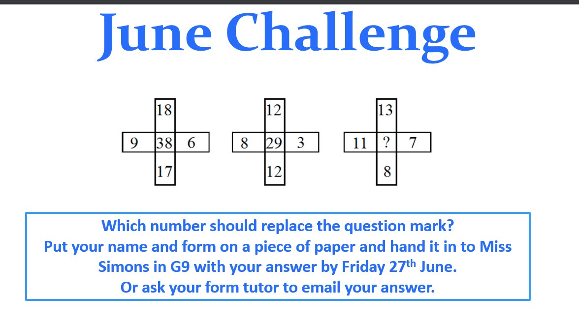 Monthly Maths Challenge for June: