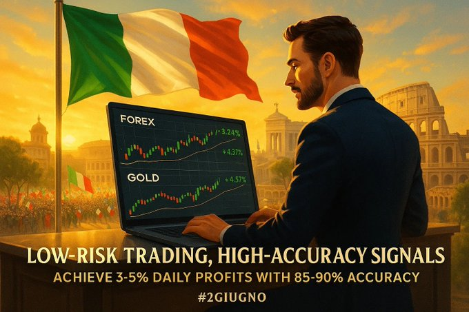Celebrate #2giugno with financial freedom!  Our low-risk (2%) trading signals in forex, gold &amp; indices deliver 3-5% daily profits with 85-90% accuracy. Join the winning side of trading this Republic Day!  chat.whatsapp.com/HRNZOyWLqFAAuv…… #PMTInnovation