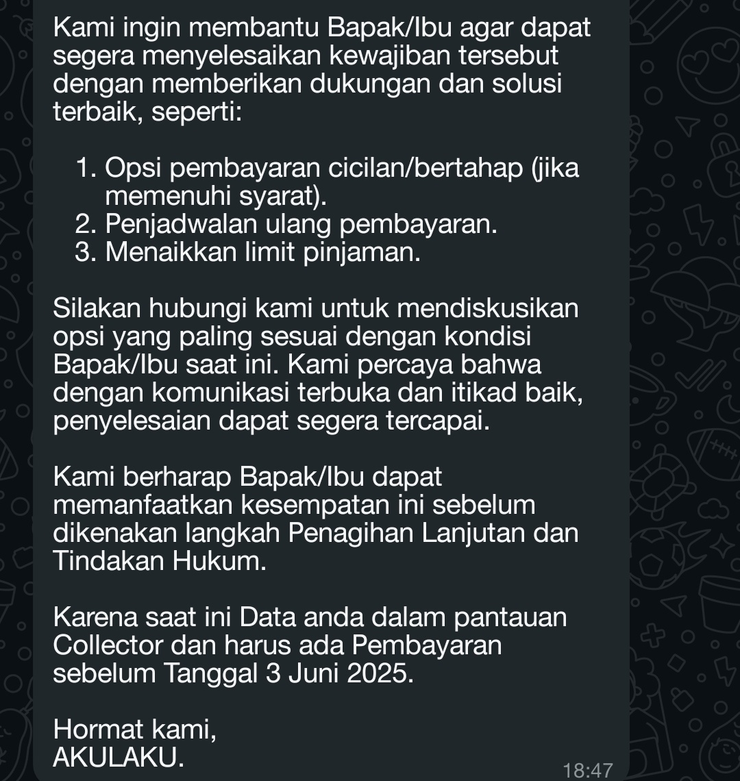 yang telbay galbay aklk ada yang pernah di wa gini gak? ini dc apa fc ya ges mohon ingfonya trims