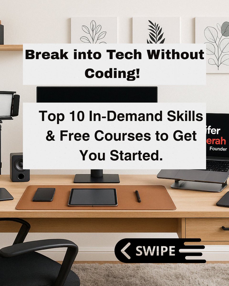Jennifer_Chider's tweet image. I’ve compiled a full list of 10 beginner-friendly non-coding tech skills and courses to help you get started.

And the best part? You can learn all of them for free even if you’re just starting out, still in university, or switching careers

⏳Comment “LINK” to get the full info
