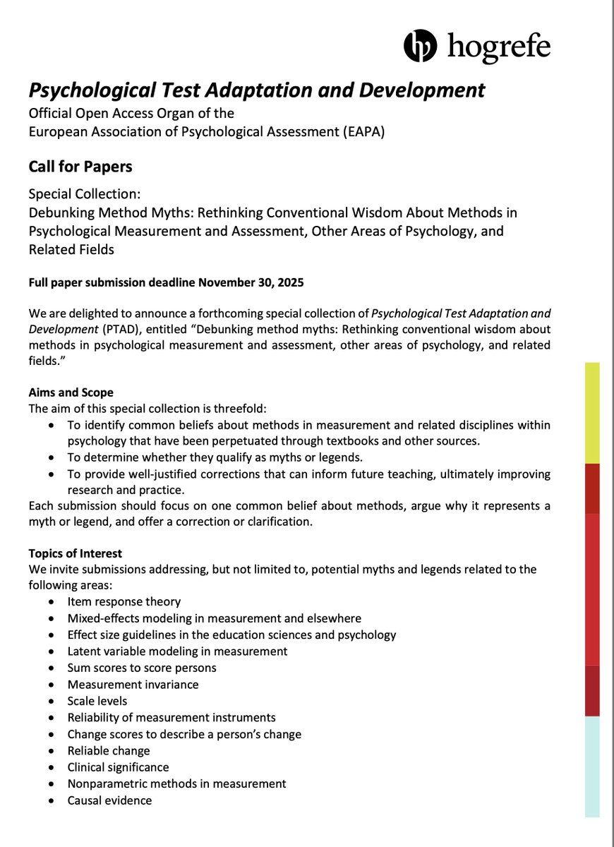 🔍 Call for Papers!
🧐 “Debunking Method Myths” challenges outdated textbook claims about research methods in psychology assessment and beyond.
🗓 Submit by November 30, 2025