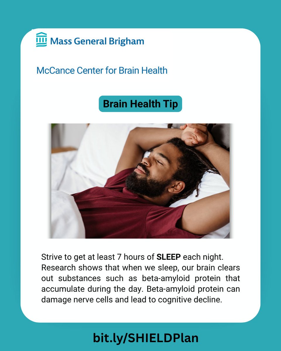 McCance Center for Brain Health at MGH (@mghbrainhealth) on Twitter photo In honor of Alzheimer’s & #Brain Awareness Month, we’ll be sharing brain-healthy lifestyle tips throughout June. For more brain health tips, check out the SHIELD Method developed by McCance Center Director, <a href="/RudyTanzi/">Dr. Rudy Tanzi</a>, here: bit.ly/SHIELDPlan #McCanceBrainDiscoveries đź§ In honor of Alzheimer’s & #Brain Awareness Month, we’ll be sharing brain-healthy lifestyle tips throughout June. For more brain health tips, check out the SHIELD Method developed by McCance Center Director, <a href="/RudyTanzi/">Dr. Rudy Tanzi</a>, here: bit.ly/SHIELDPlan #McCanceBrainDiscoveries đź§