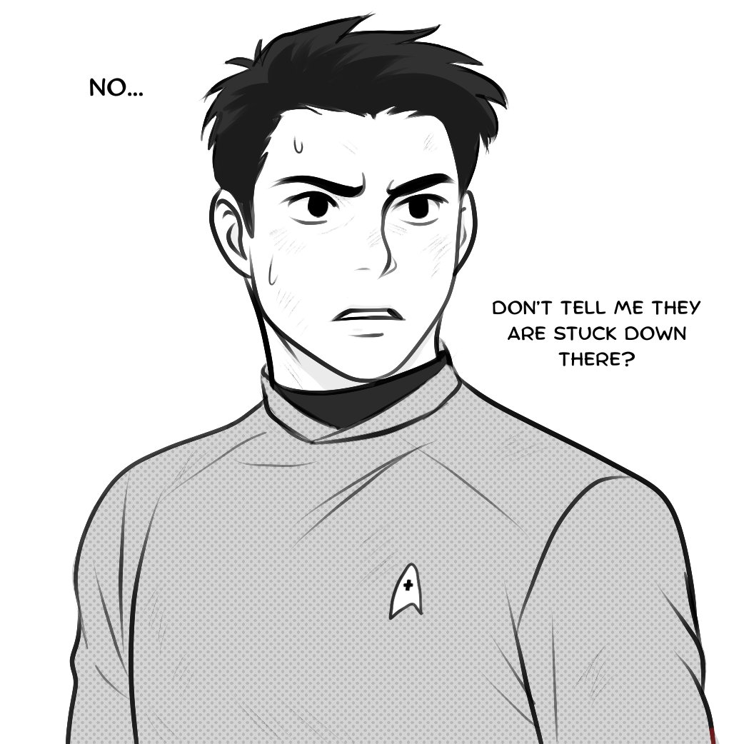 I was gonna post this on wet man wednesday as a joke, but I'm too excited so fuck it 😭

(I had to figure out how to draw Bones in my art style for my spirk comic soooo, hi)