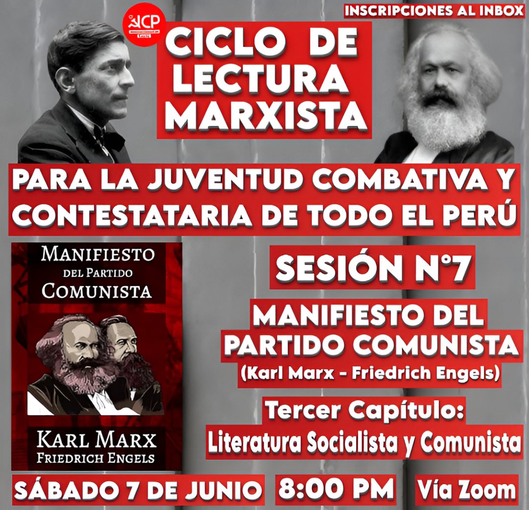 jcp_peru's tweet photo. INSCRIPCIONES AL INBOX. #Comunismo #Socialismo #Marxismo #Lectura #ManifiestoComunista #Perú https://t.co/sJJC3B9vU5