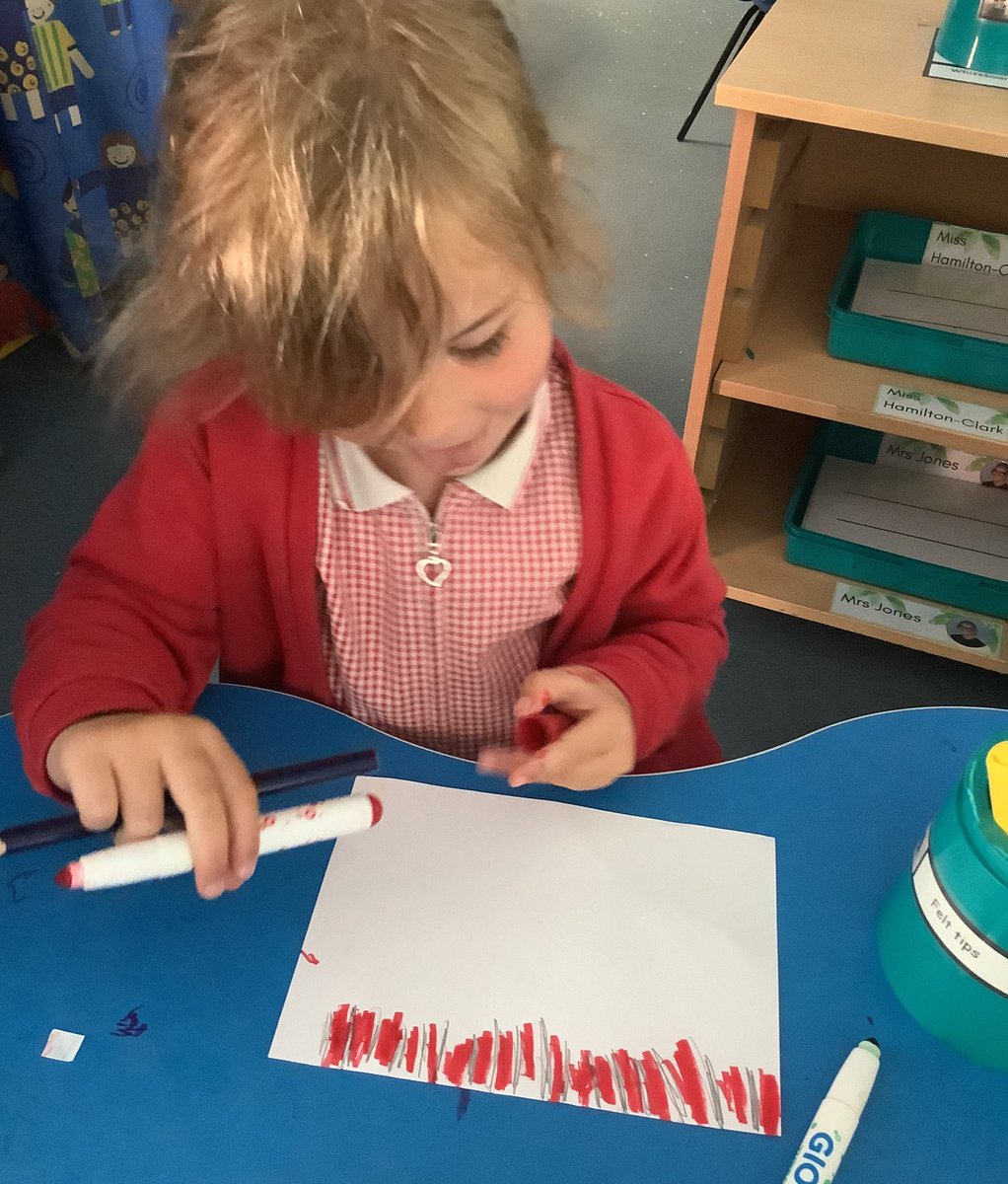 NurseryOPS's tweet image. After learning about repeating patterns during mathematics, some of the children went into the environment and made their own patterns using a variety of resources. 

#eyfsmaths #extendedlearning #exploretheenvironment